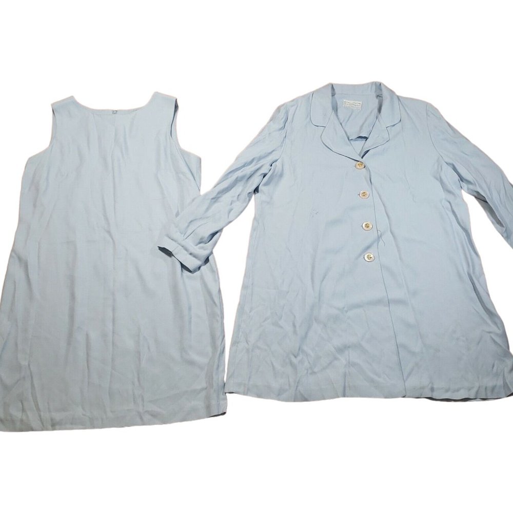 VTG 80s ED Michaels Sleeveless Dress w/Coat 2pc Set Periwinkle Blue Made USA